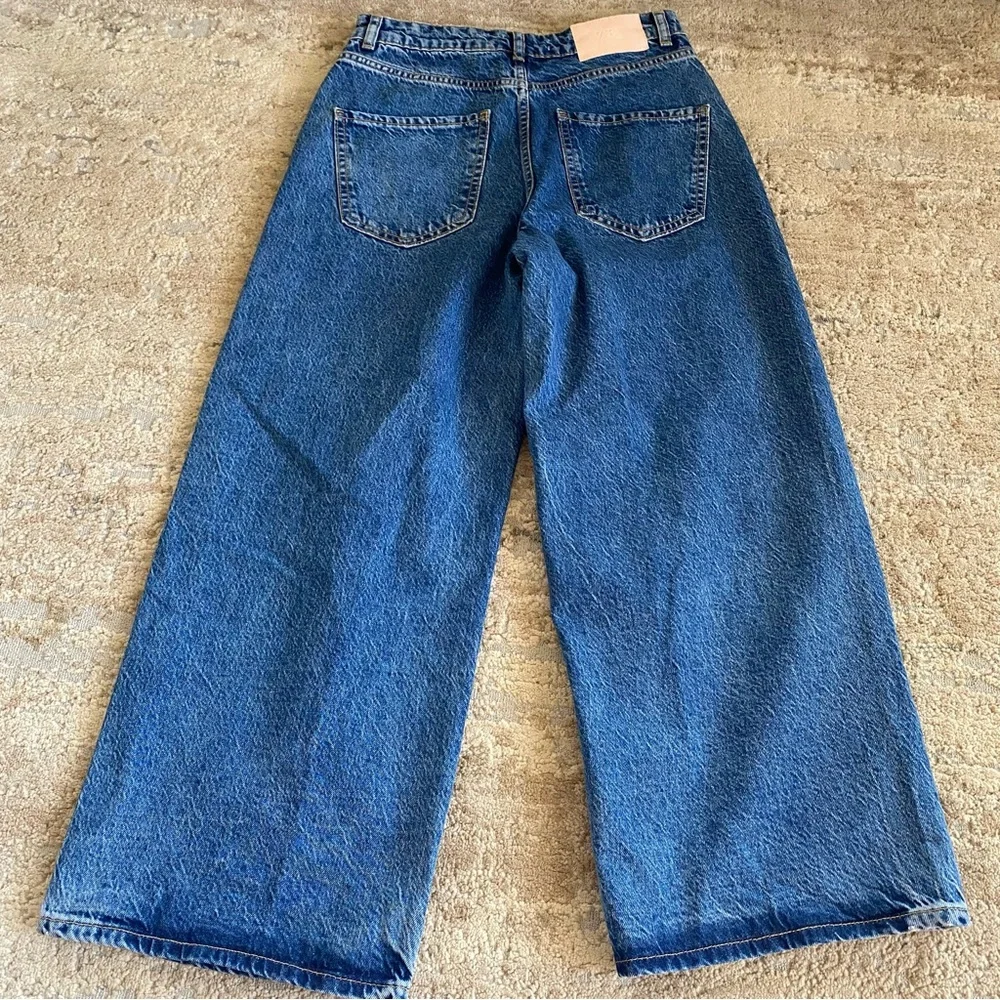 Zara Wide Leg Flare Jeans Retro Vintage Inspired Barrel Classic Blue Denim: 4 - Picture 6 of 10